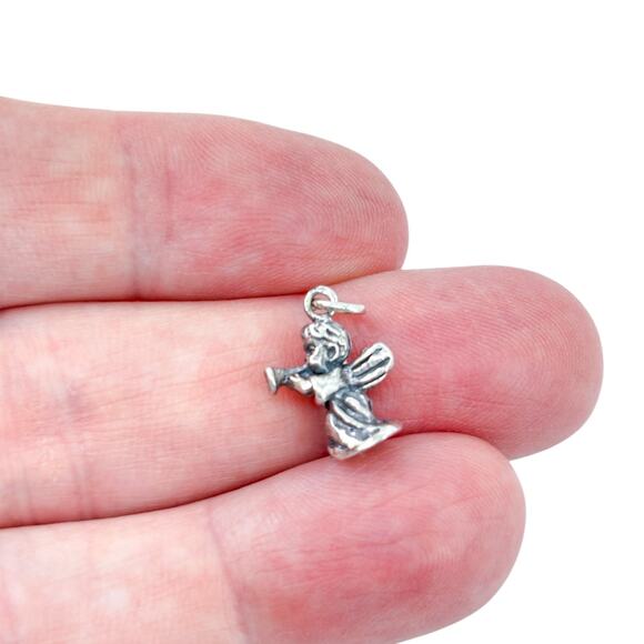 Vintage Sterling Silver 925 Trumpeting Angel Charm Pendant - Picture 1 of 7